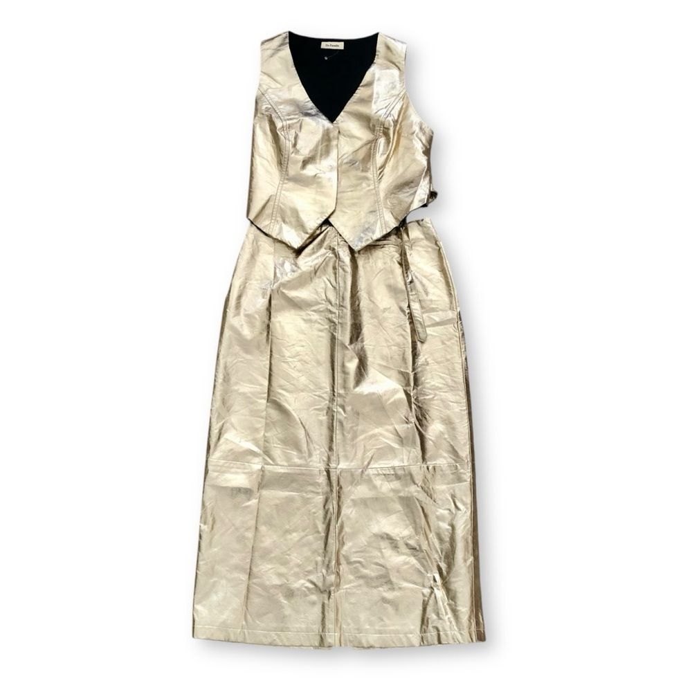 Du Paradis Gold Vest & Midi Skirt Set NWOT Size Small Metallic Party Bold